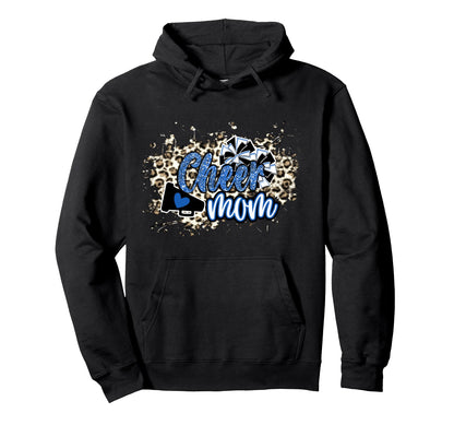 Cheer Mom Blue Leopard Cheetah Pom Hoodie - Novelty Apparel for Adults - T-Shirt, Sweatshirt, Hoodie