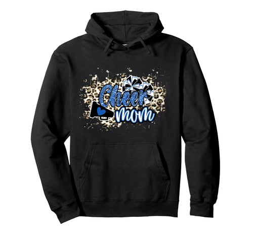 Cheer Mom Blue Leopard Cheetah Pom Hoodie - Novelty Apparel for Adults - T-Shirt, Sweatshirt, Hoodie