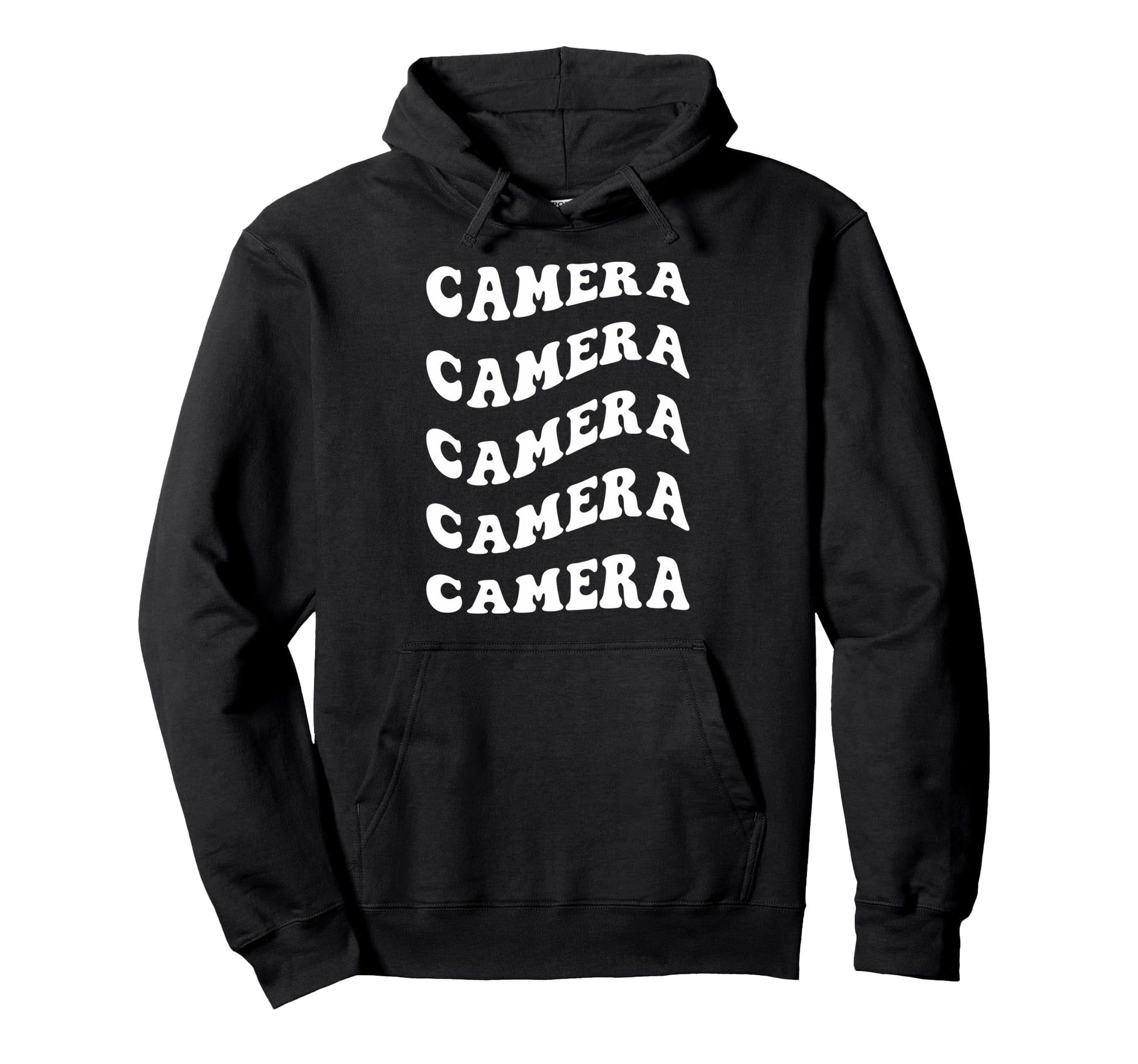 Camera Wavy Text Hoodie - Unique Graphic Men Women - T-Shirt, Sweatshirt, Hoodie
