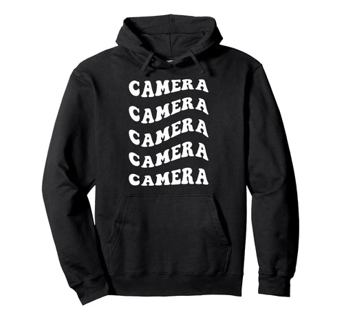 Camera Wavy Text Hoodie - Unique Graphic Men Women - T-Shirt, Sweatshirt, Hoodie