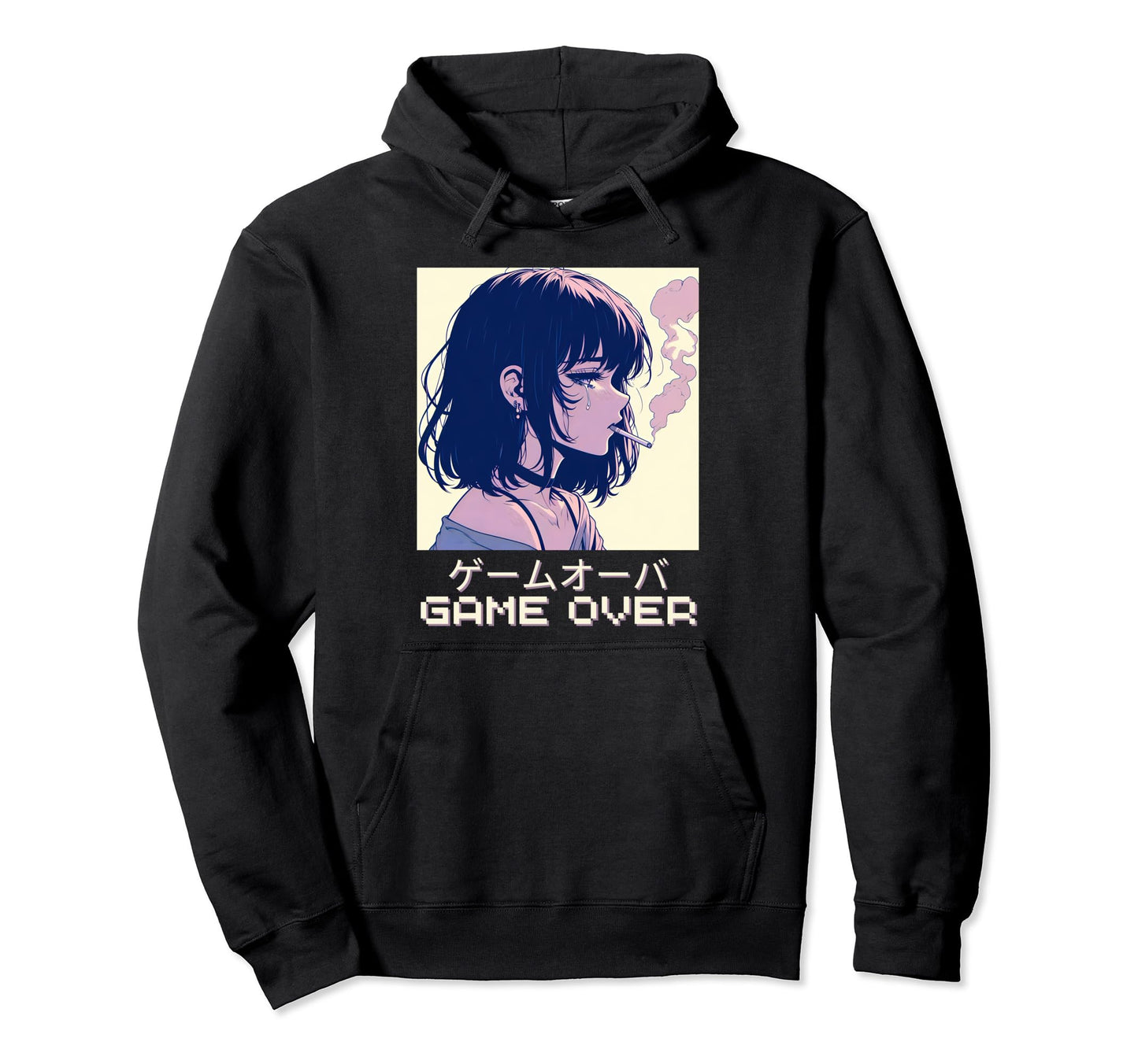 90S Japanese Sad Anime Game Over Hoodie - Fun Novelty Design for Adults - T-Shirt, Sweatshirt, Hoodie