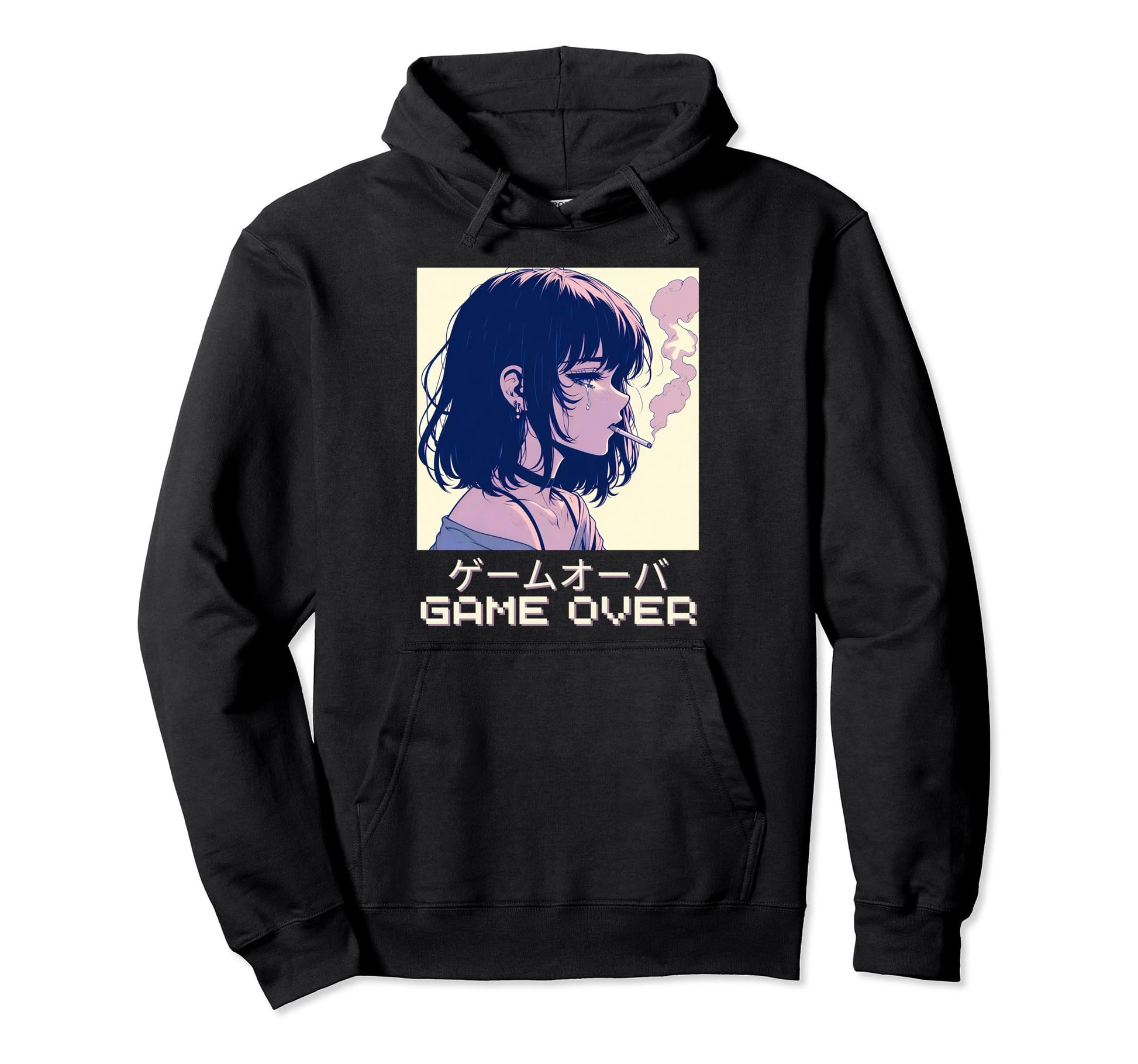 90S Japanese Sad Anime Game Over Hoodie - Fun Novelty Design for Adults - T-Shirt, Sweatshirt, Hoodie