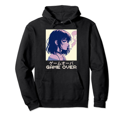 90S Japanese Sad Anime Game Over Hoodie - Fun Novelty Design for Adults - T-Shirt, Sweatshirt, Hoodie