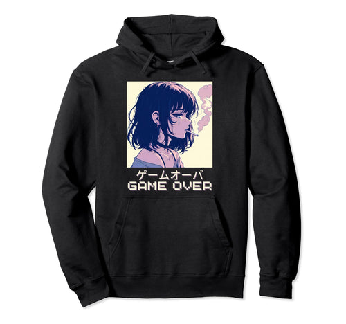 90S Japanese Sad Anime Game Over Hoodie - Fun Novelty Design for Adults - T-Shirt, Sweatshirt, Hoodie