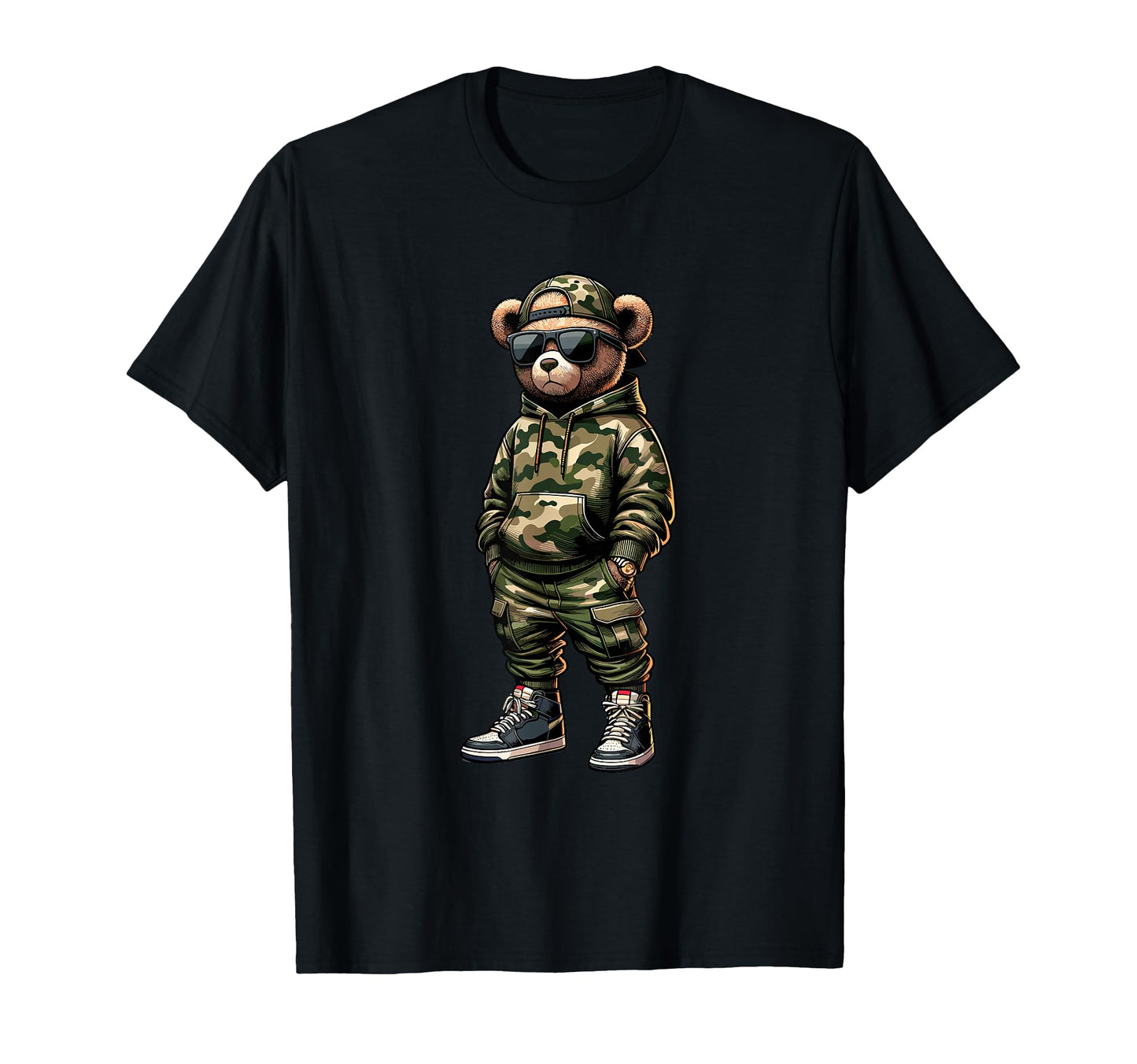 Camo Hip Hop Teddy Bear Rapper T-Shirt - Streetwear Style Men Women - T-Shirt, Sweatshirt, Hoodie