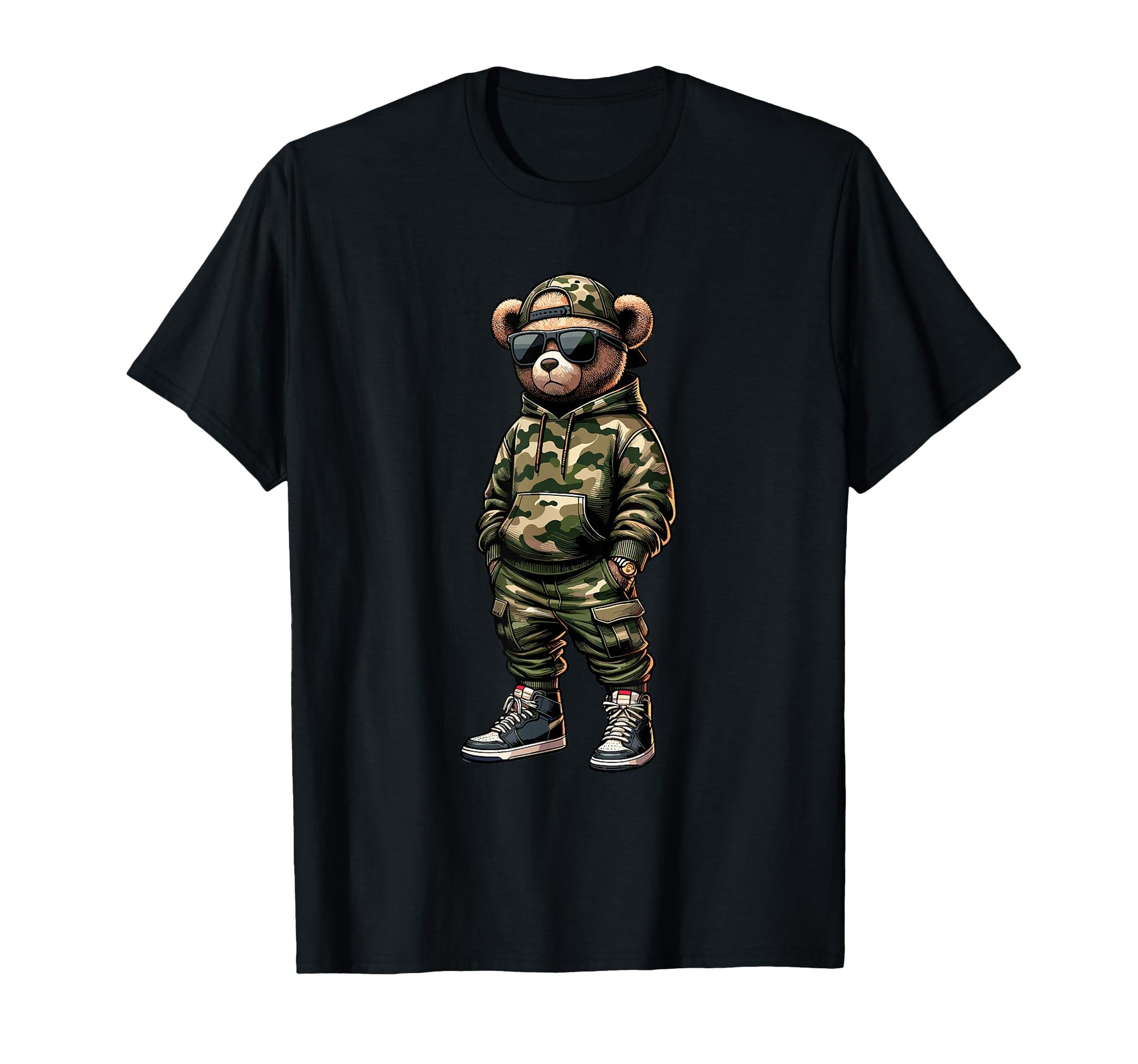 Camo Hip Hop Teddy Bear Rapper T-Shirt - Streetwear Style Men Women - T-Shirt, Sweatshirt, Hoodie