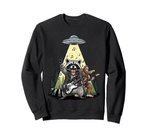 Raccoon Guitar And Bigfoot Under Alien Sweatshirt - Graphic Print Unisex - T-Shirt, Sweatshirt, Hoodie
