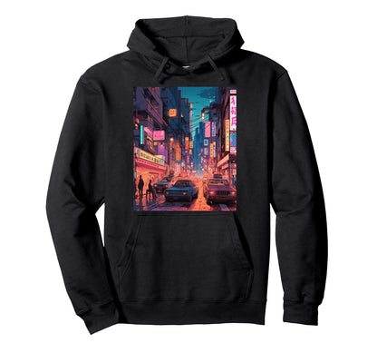 Streets Tokyo Japan Night Scene Lights Hoodie - Minimalist Print Unisex - T-Shirt, Sweatshirt, Hoodie