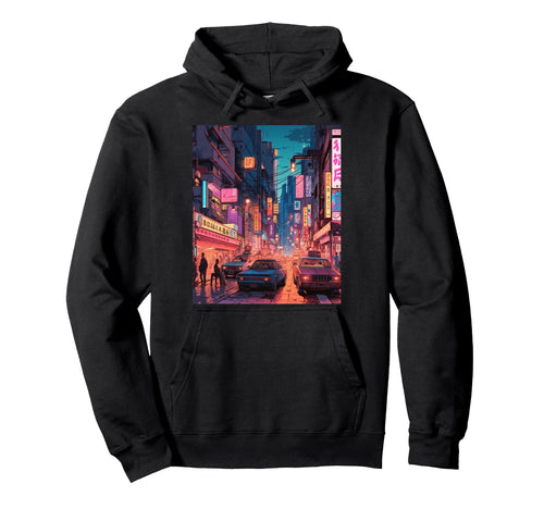 Streets Tokyo Japan Night Scene Lights Hoodie - Minimalist Print Unisex - T-Shirt, Sweatshirt, Hoodie