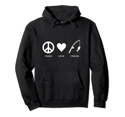 Anglers Retreat Reel Fanatics Peace Love Hoodie - Novelty Apparel Unisex - T-Shirt, Sweatshirt, Hoodie