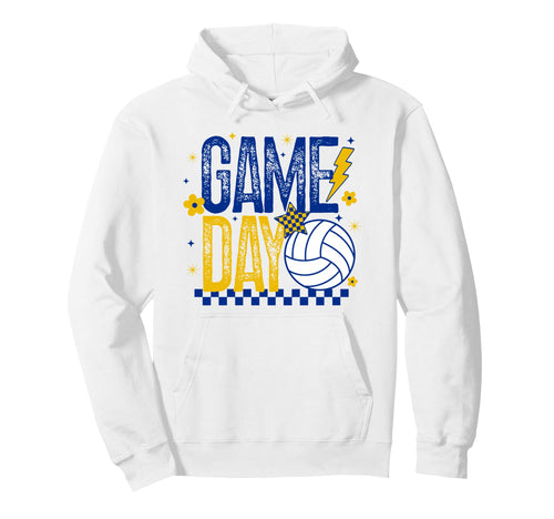 Volleyball Game Day Volleyball Mom Blue Gold Hoodie - Trendy Graphic Unisex - T-Shirt, Sweatshirt, Hoodie