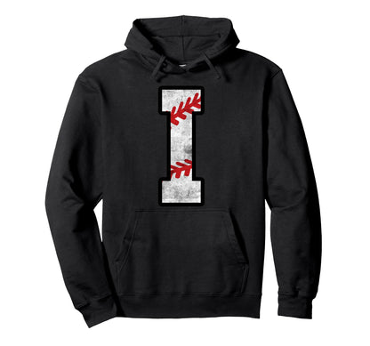 Distressed Baseball Letter I Hoodie - Aesthetic Graphic for Adults - T-Shirt, Sweatshirt, Hoodie
