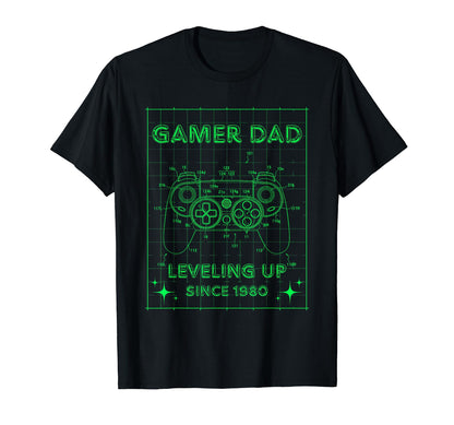 Gamer Dad Leveling Up Since 1980 T-Shirt - Novelty Apparel Men Women - T-Shirt, Sweatshirt, Hoodie