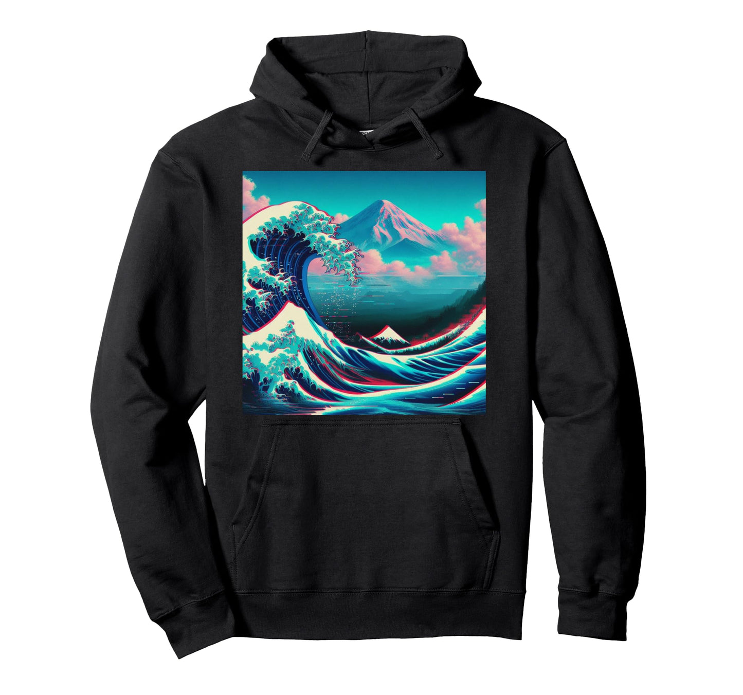 Great Wave Off Kanagawa Vaporwave Glitch Hoodie - Graphic Print Men Women - T-Shirt, Sweatshirt, Hoodie