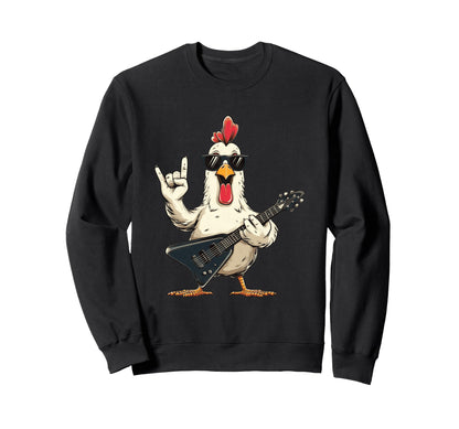 Funny Rock Chicken Guitar Player Sweatshirt - Graphic Print Men Women - T-Shirt, Sweatshirt, Hoodie