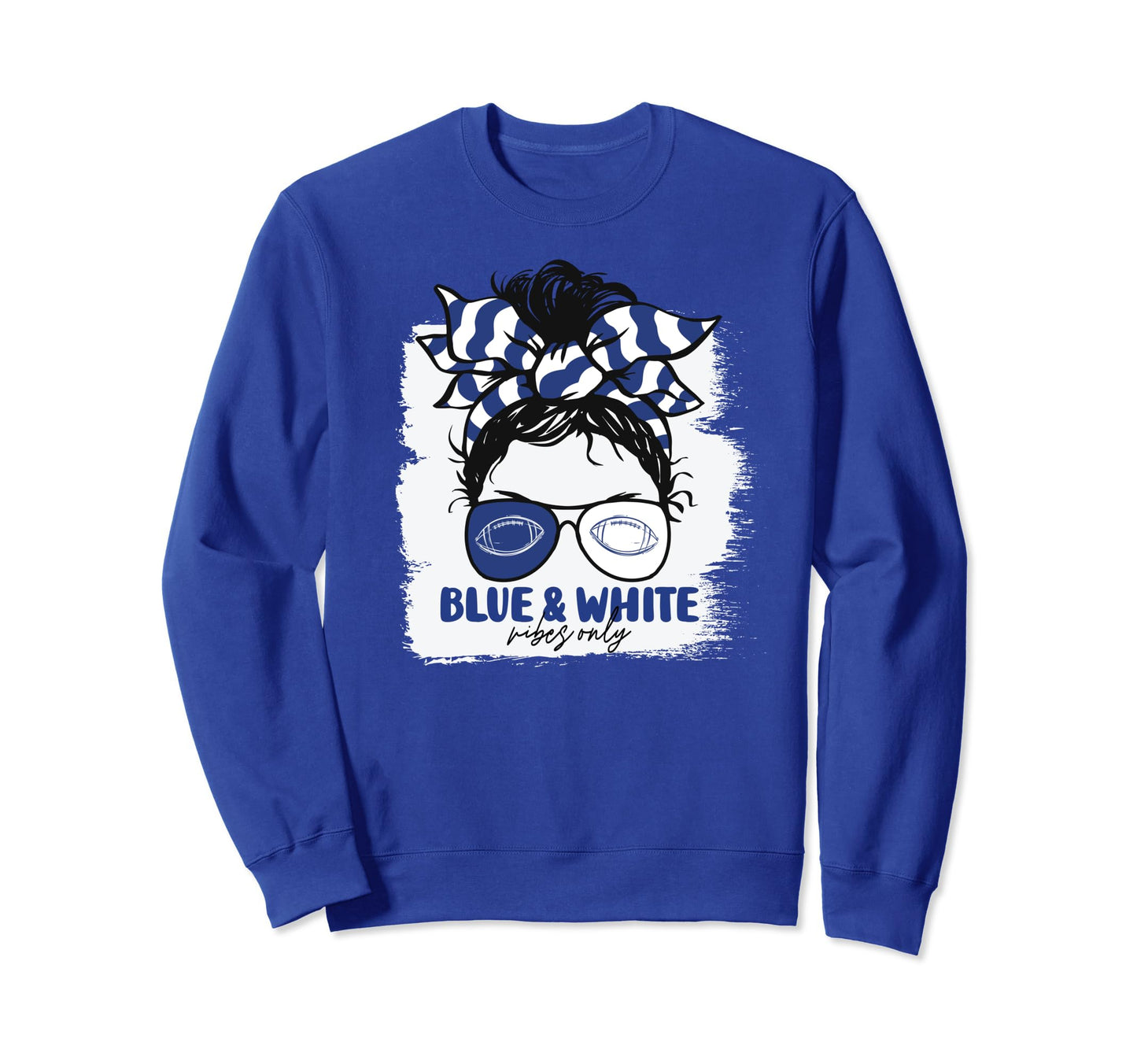 Blue And White Vibes Only Football Sweatshirt - Custom Art Print Men Women - T-Shirt, Sweatshirt, Hoodie