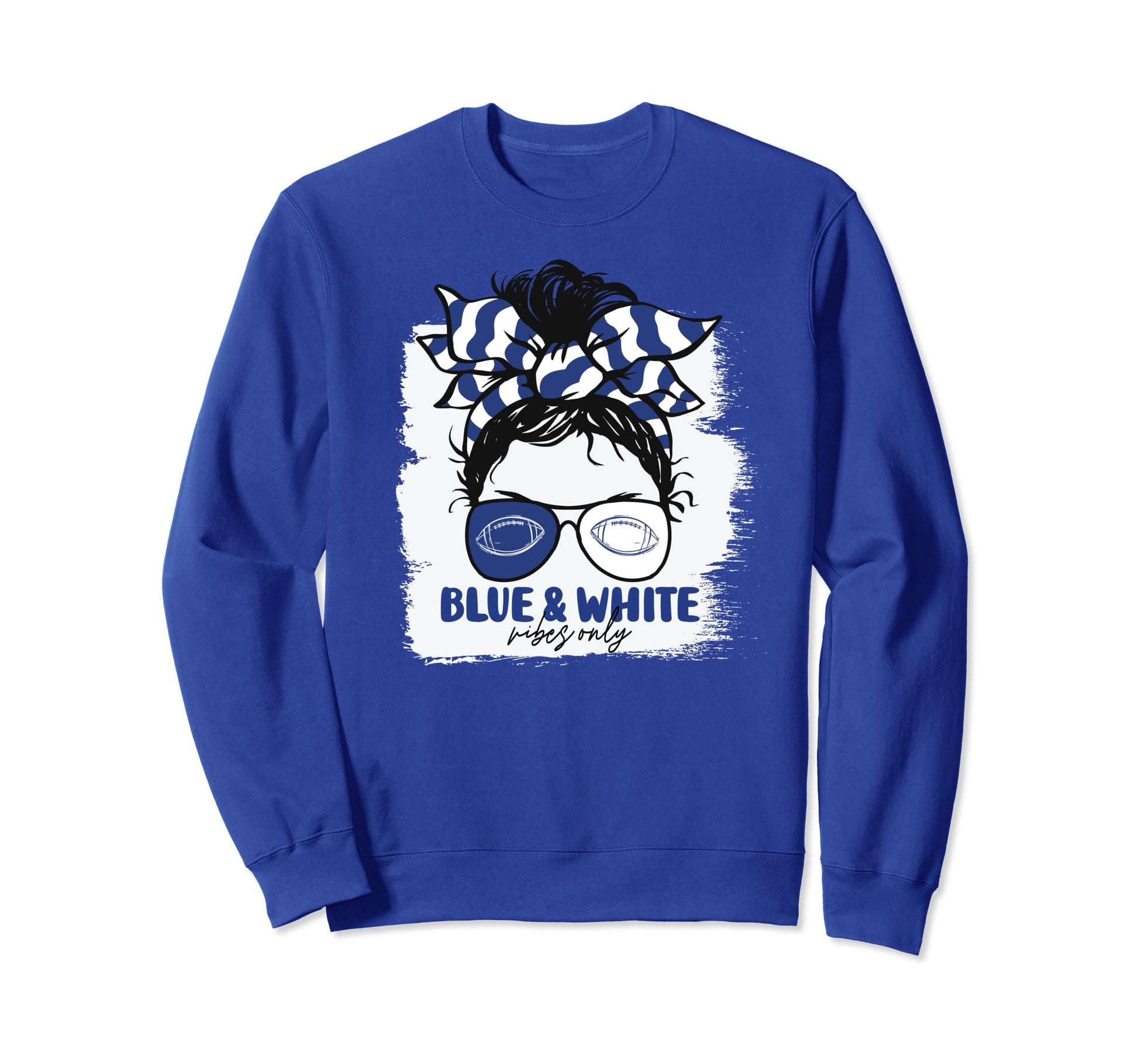 Blue And White Vibes Only Football Sweatshirt - Custom Art Print Men Women - T-Shirt, Sweatshirt, Hoodie