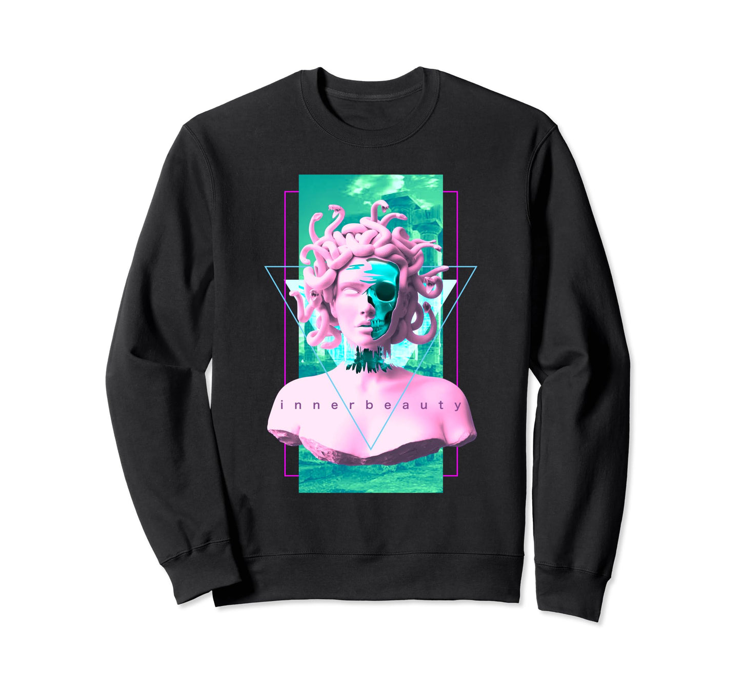Vaporwave Medusa Statue Skull Sweatshirt - Graphic Print Men Women - T-Shirt, Sweatshirt, Hoodie