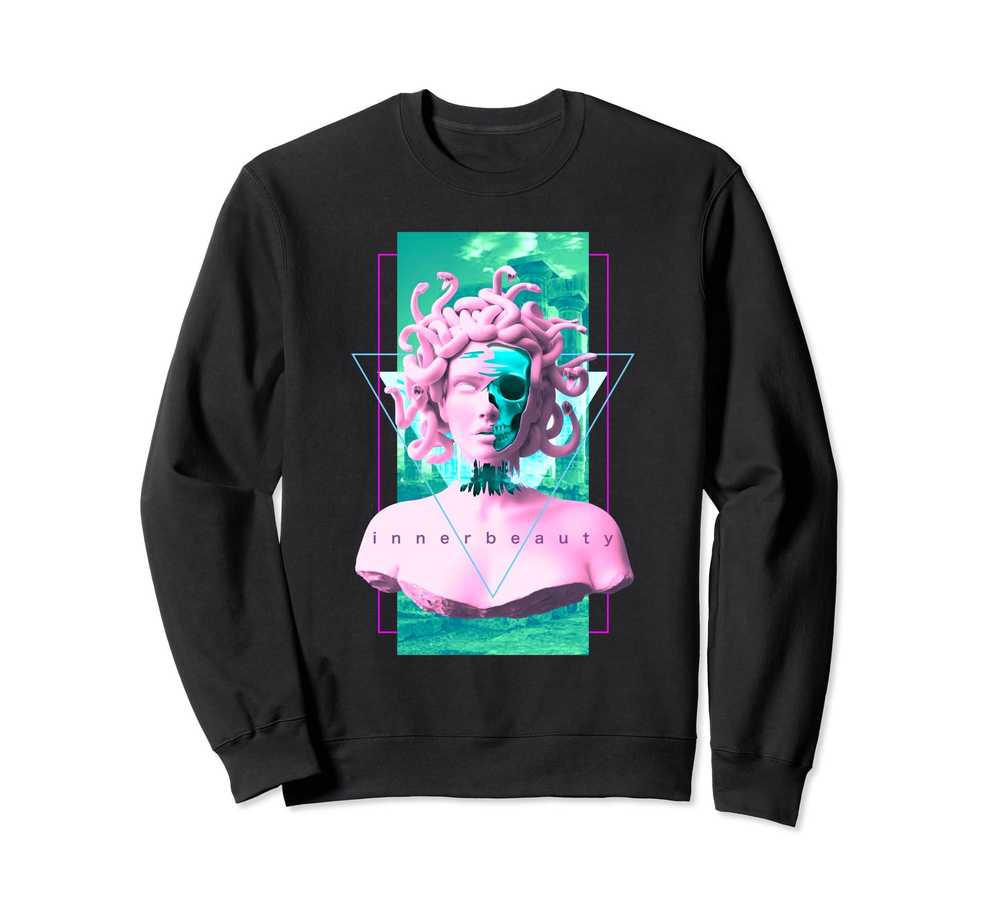 Vaporwave Medusa Statue Skull Sweatshirt - Graphic Print Men Women - T-Shirt, Sweatshirt, Hoodie