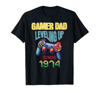 Gamer Dad Leveling Up Since 1974 T-Shirt - Custom Art Print Men Women - T-Shirt, Sweatshirt, Hoodie