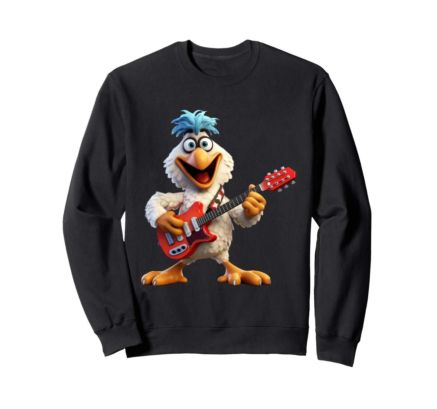 Rock And Roll Chicken Playing Sweatshirt - Graphic Print for Adults - T-Shirt, Sweatshirt, Hoodie