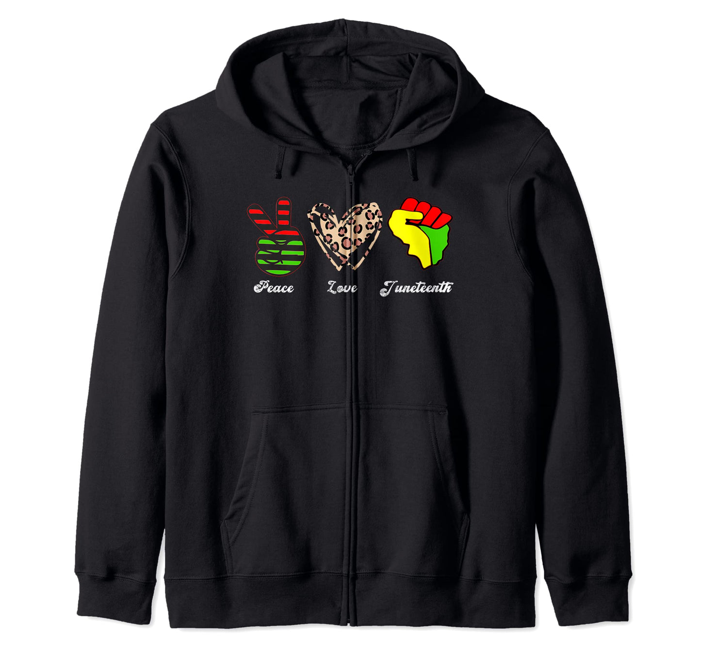 Peace Love Juneteenth Leopard Hoodie - Unique Graphic for Adults - T-Shirt, Sweatshirt, Hoodie