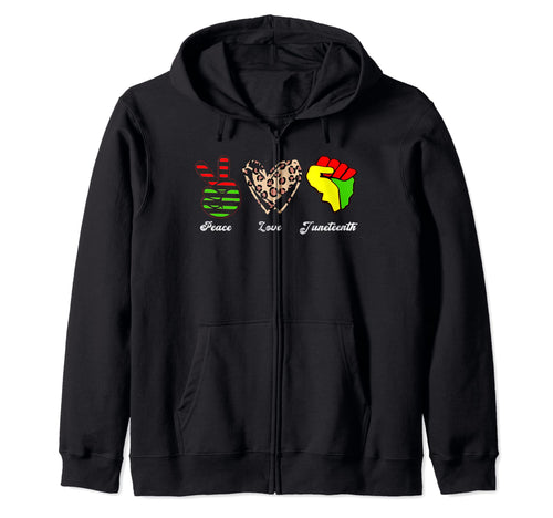 Peace Love Juneteenth Leopard Hoodie - Unique Graphic for Adults - T-Shirt, Sweatshirt, Hoodie