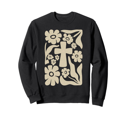 Boho Floral Cross Christian Faith Sweatshirt - Fun Novelty Design Men Women - T-Shirt, Sweatshirt, Hoodie