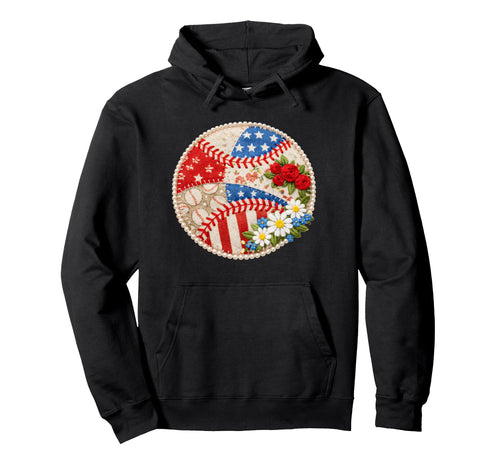 Patchwork Pearl Floral Baseball Hoodie - Unique Graphic for Adults - T-Shirt, Sweatshirt, Hoodie