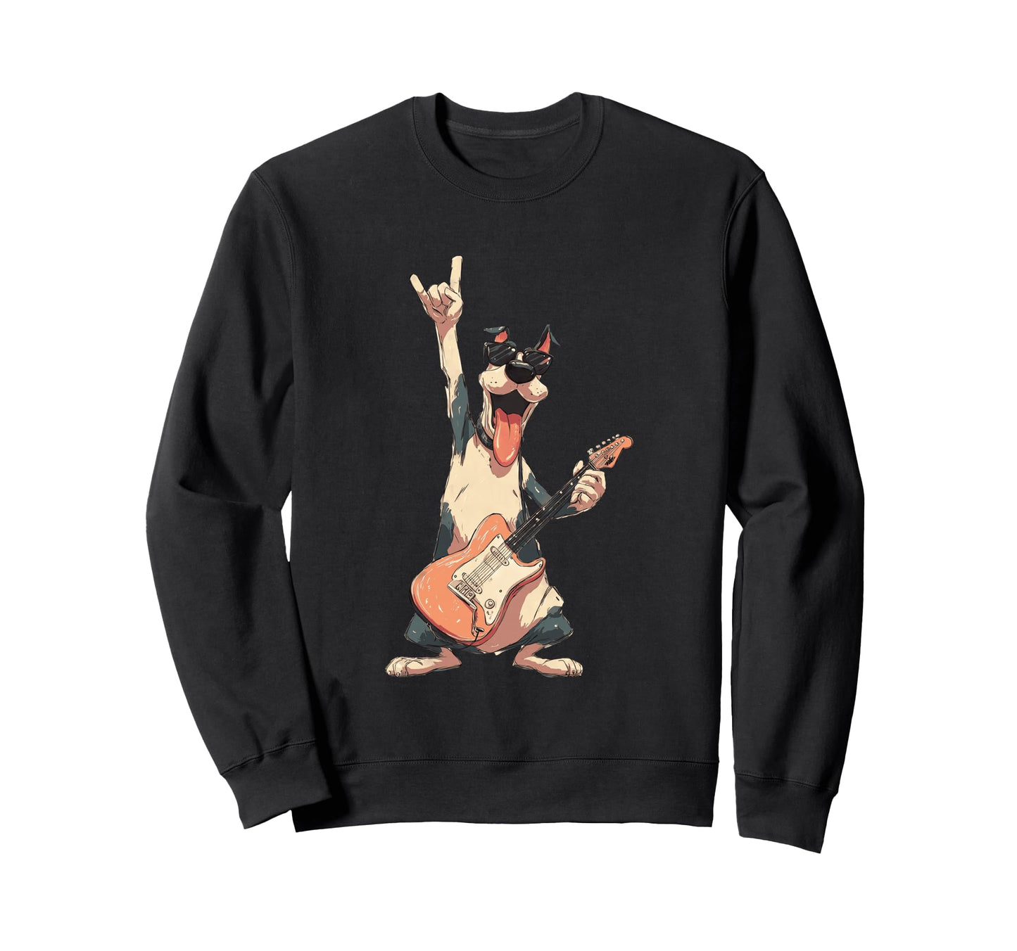 Funny Rock Dog Cartoon Music Lover Sweatshirt - Unique Graphic Men Women - T-Shirt, Sweatshirt, Hoodie
