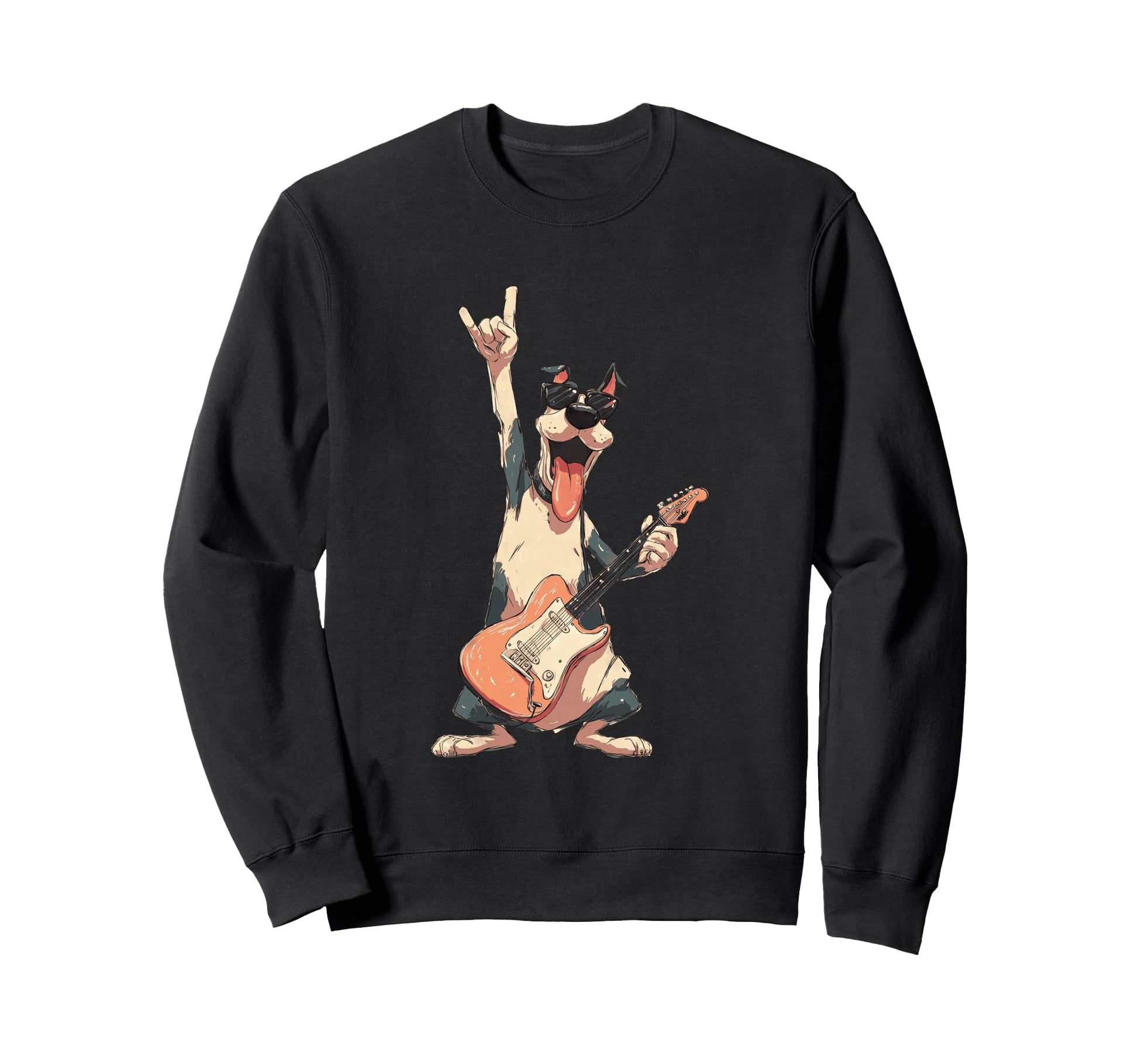Funny Rock Dog Cartoon Music Lover Sweatshirt - Unique Graphic Men Women - T-Shirt, Sweatshirt, Hoodie