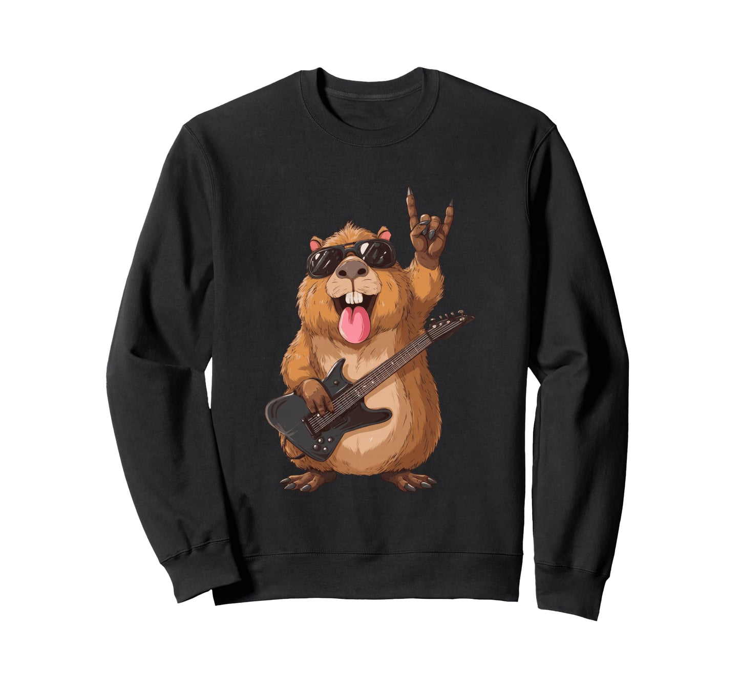 Funny Beaver Rock Music Guitarist Sweatshirt - Streetwear Style Men Women - T-Shirt, Sweatshirt, Hoodie
