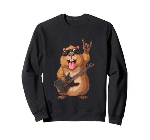 Funny Beaver Rock Music Guitarist Sweatshirt - Streetwear Style Men Women - T-Shirt, Sweatshirt, Hoodie