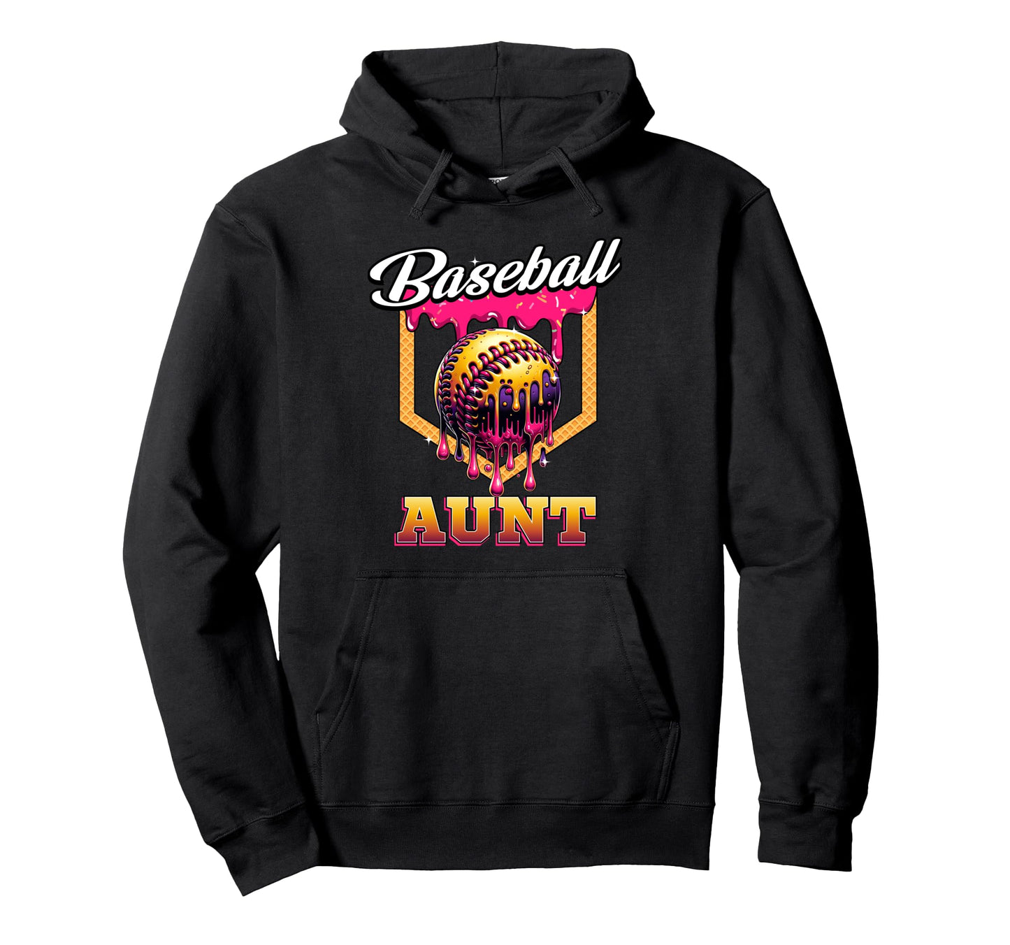 Baseball Aunt Ice Cream Drip Home Plate Hoodie - Novelty Apparel Men Women - T-Shirt, Sweatshirt, Hoodie