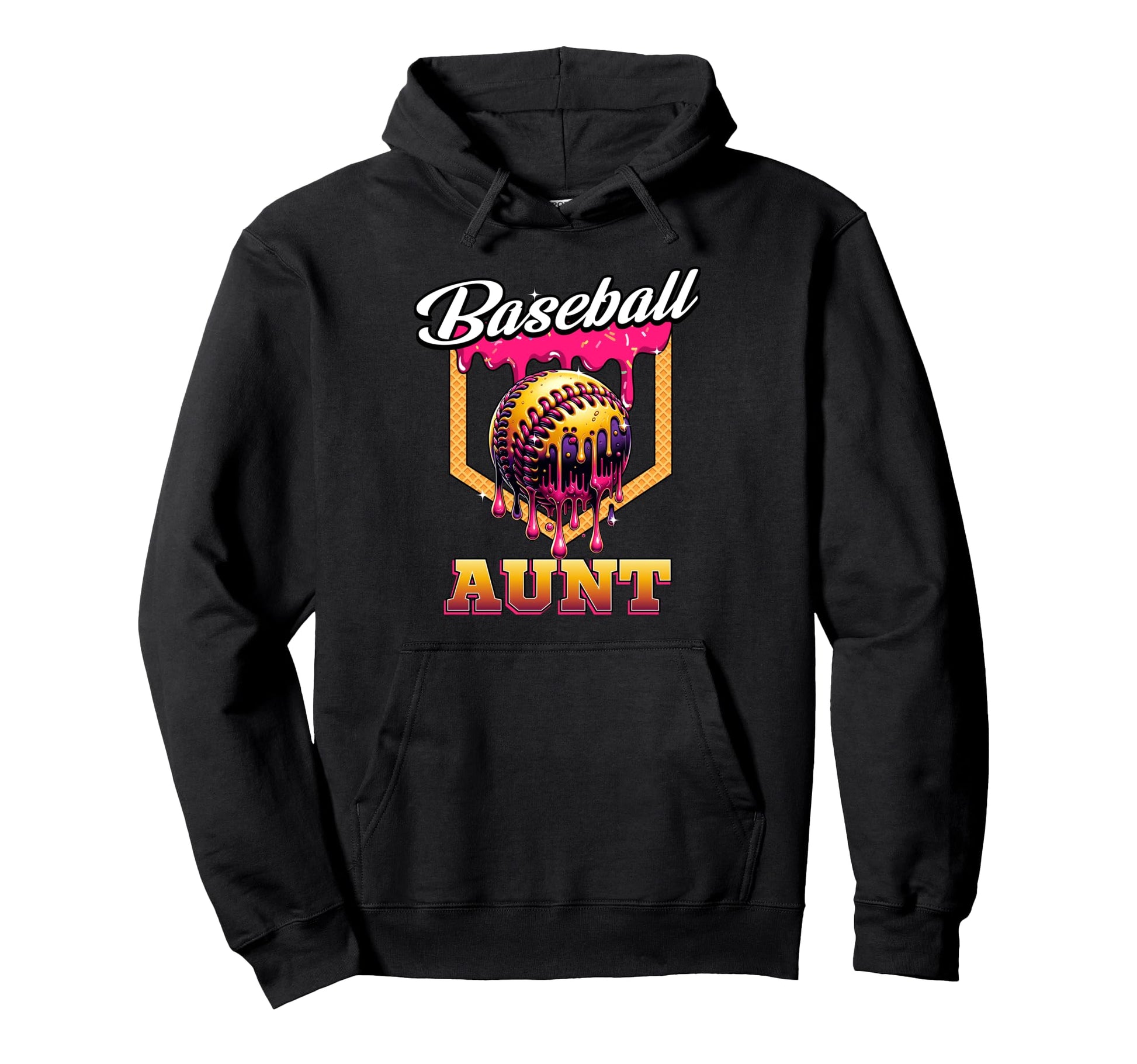 Baseball Aunt Ice Cream Drip Home Plate Hoodie - Novelty Apparel Men Women - T-Shirt, Sweatshirt, Hoodie