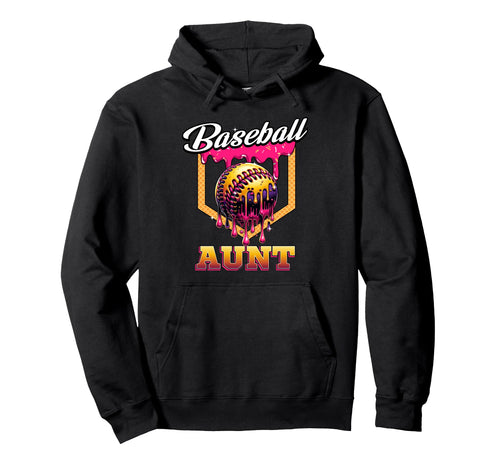 Baseball Aunt Ice Cream Drip Home Plate Hoodie - Novelty Apparel Men Women - T-Shirt, Sweatshirt, Hoodie