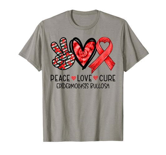 Peace Love Cure Red Ribbon Epidermolysis T-Shirt - Novelty Apparel Unisex - T-Shirt, Sweatshirt, Hoodie