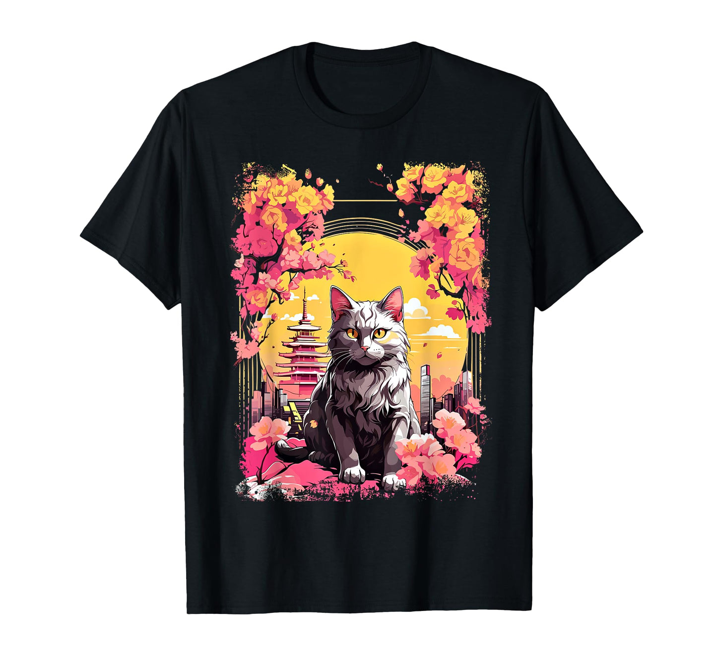 Anime Cat Japanese Vaporwave Aesthetic T-Shirt - Trendy Graphic for Adults - T-Shirt, Sweatshirt, Hoodie