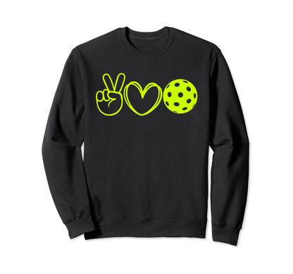 Pickleballer Peace Love Pickleball Sweatshirt - Graphic Print Men Women - T-Shirt, Sweatshirt, Hoodie