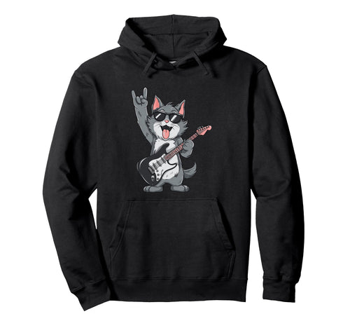 Funny Cat Rock Cat Music Lover Cartoon Hoodie - Fun Novelty Design Unisex - T-Shirt, Sweatshirt, Hoodie