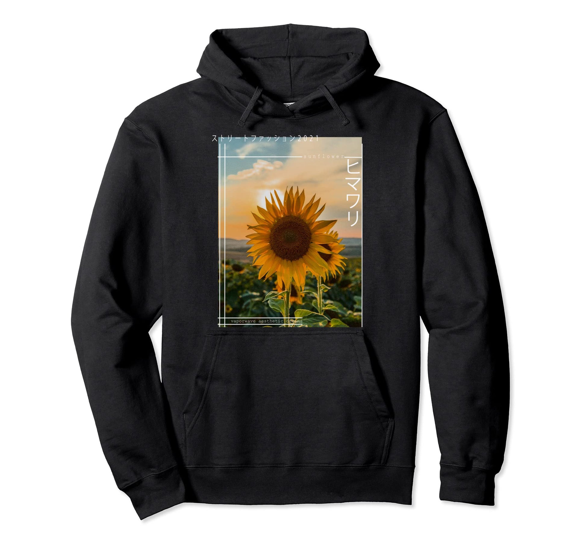 Japanese Floral Sunflower Streetwear Hoodie - Streetwear Style for Adults - T-Shirt, Sweatshirt, Hoodie