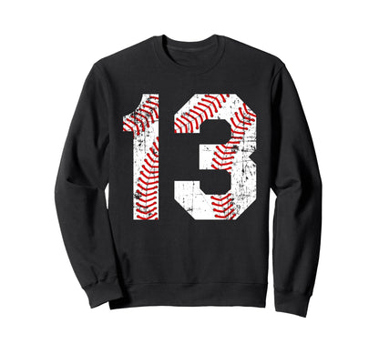 Baseball 13 Jersey Number Sweatshirt - Minimalist Print Unisex - T-Shirt, Sweatshirt, Hoodie
