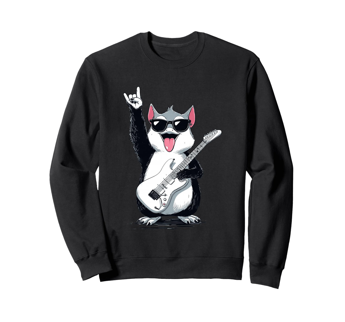 Rock Cat Guitar Lover Funny Animal Sweatshirt - Graphic Print for Adults - T-Shirt, Sweatshirt, Hoodie