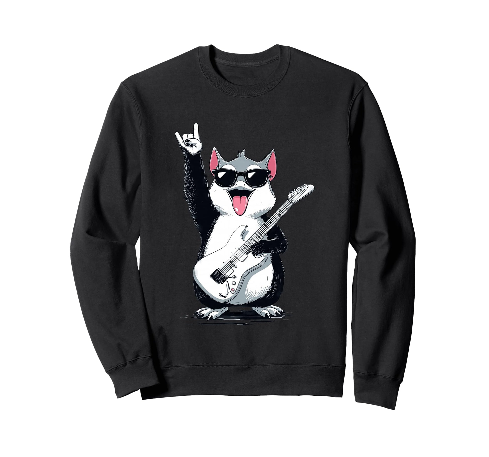 Rock Cat Guitar Lover Funny Animal Sweatshirt - Graphic Print for Adults - T-Shirt, Sweatshirt, Hoodie