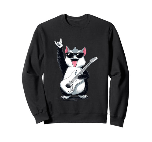 Rock Cat Guitar Lover Funny Animal Sweatshirt - Graphic Print for Adults - T-Shirt, Sweatshirt, Hoodie