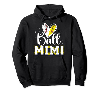 Ball Mimi Heart Baseball Softball Mimi Hoodie - Streetwear Style Men Women - T-Shirt, Sweatshirt, Hoodie