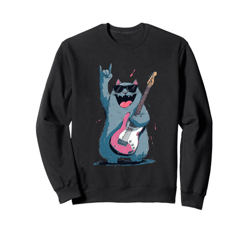 Cat Rock Music Guitarist Funny Sweatshirt - Custom Art Print Men Women - T-Shirt, Sweatshirt, Hoodie