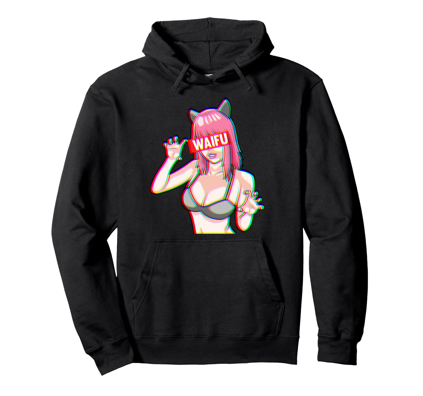Glitch Waifu Aesthetic Anime Catgirl Hoodie - Minimalist Print for Adults - T-Shirt, Sweatshirt, Hoodie