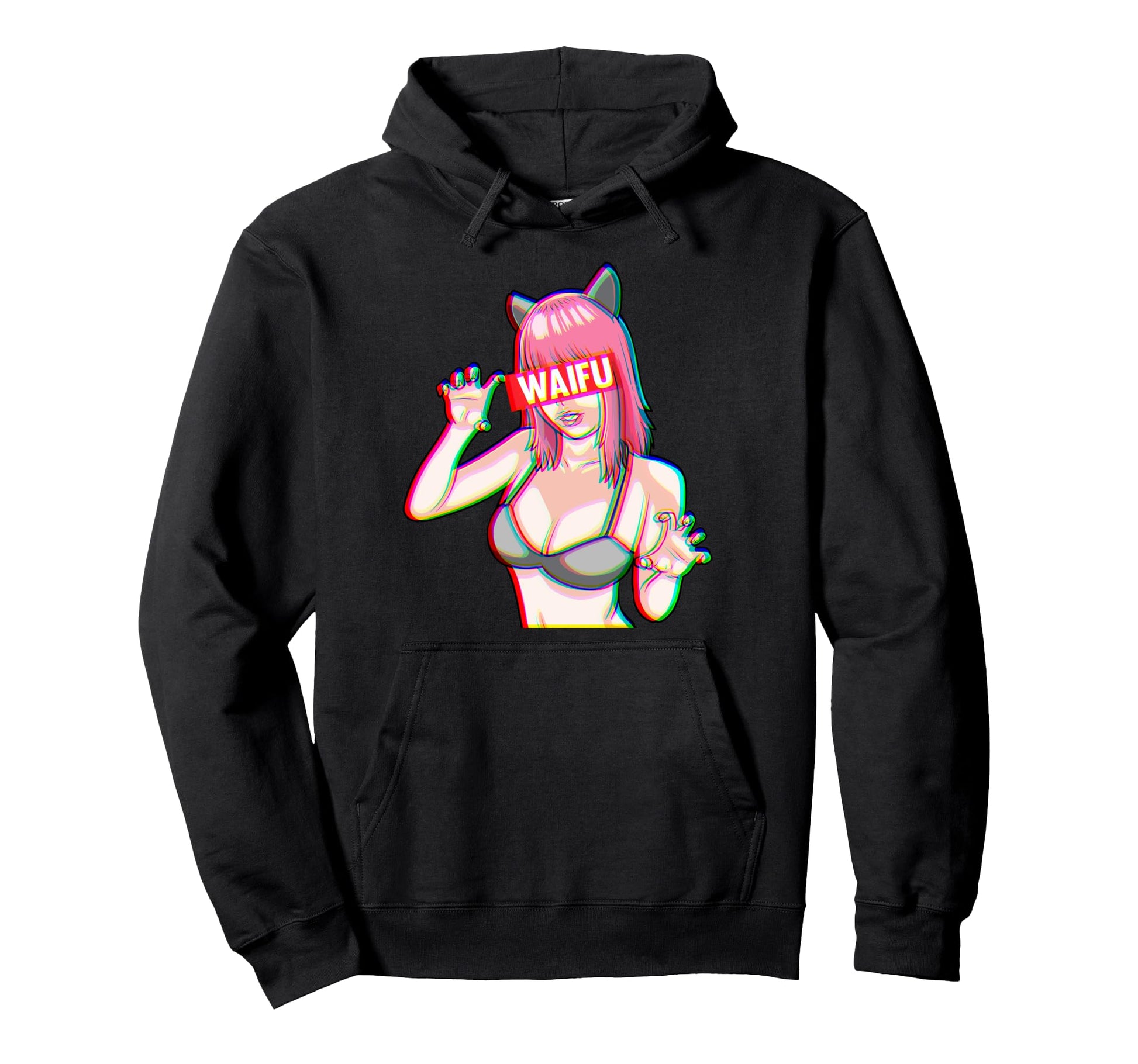 Glitch Waifu Aesthetic Anime Catgirl Hoodie - Minimalist Print for Adults - T-Shirt, Sweatshirt, Hoodie