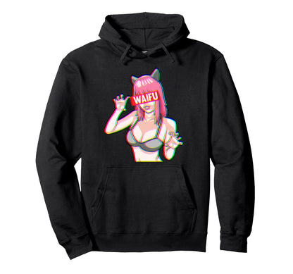 Glitch Waifu Aesthetic Anime Catgirl Hoodie - Minimalist Print for Adults - T-Shirt, Sweatshirt, Hoodie